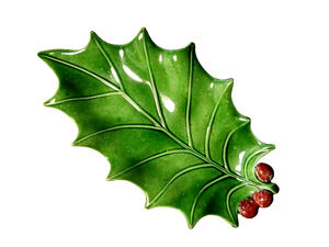 Christmas Holly Leaf Berries Ceramic Dish Retro Vintage McCormick Holland Mold